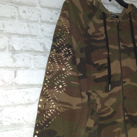 Miss Me Womens Small Camo Hoodie Embroidered Embellished Studded Full Zip - Picture 5 of 10